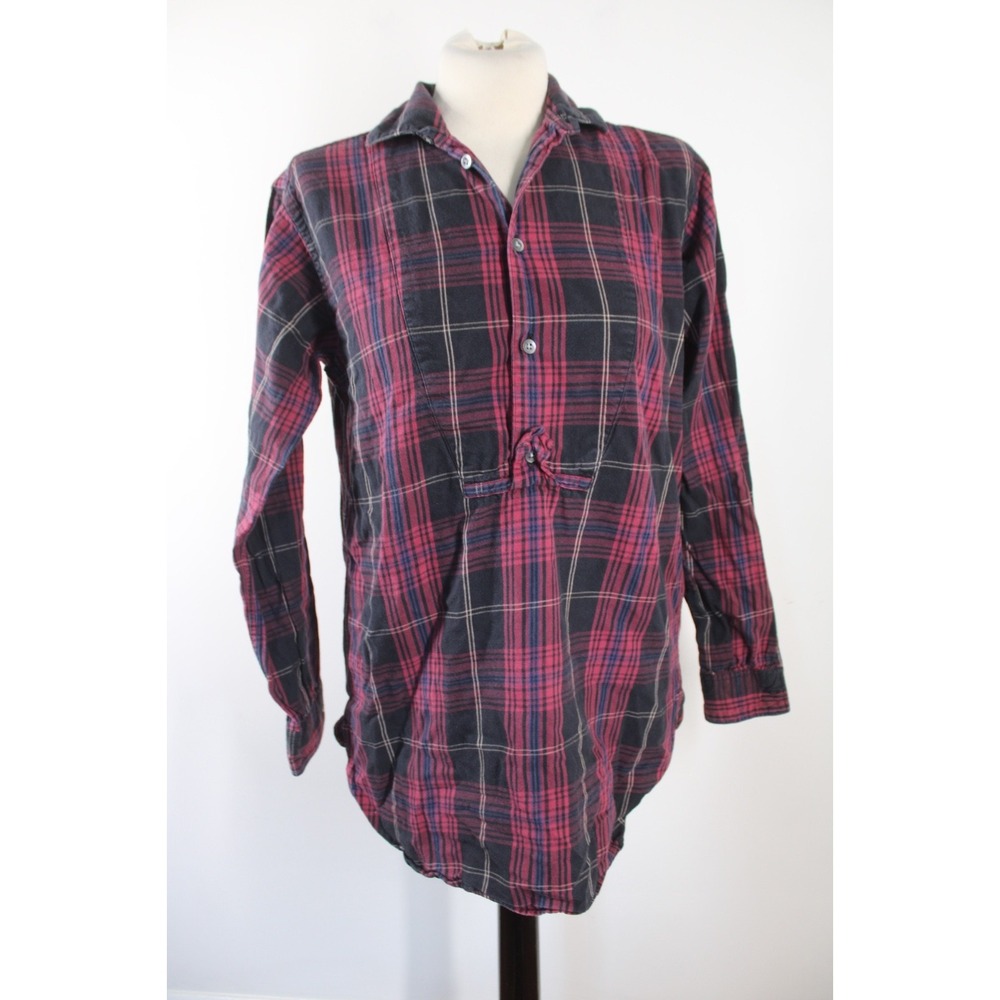 Ralph Lauren Rugby 6 Red Black Plaid Flannel Cotton Popover Top Shirt